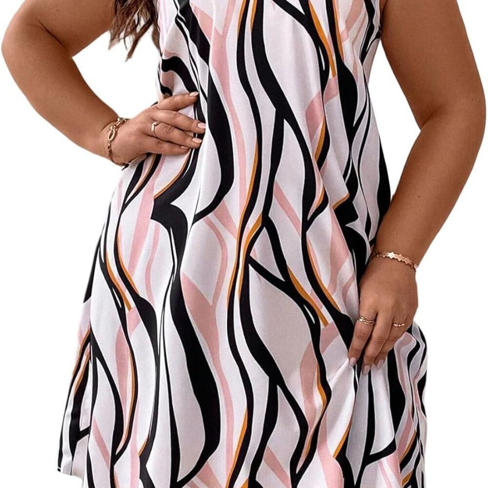 Plus Size Printed Tie Back Halter Dress Women's Knee Length A Line Tunic
